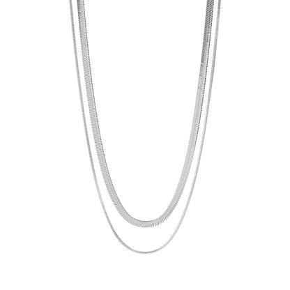 double layered Silver chain necklace on a white background